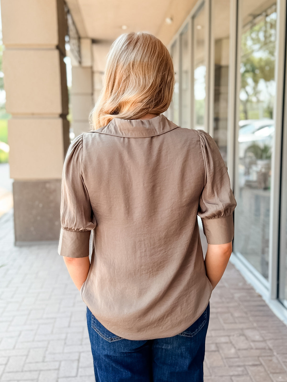 KLd "Mariah" Bubble Hemmed Blouse-Khaki