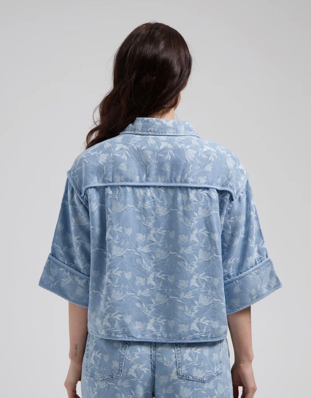 Florez "Irini" Printed Chambray Blouse-Light Blue