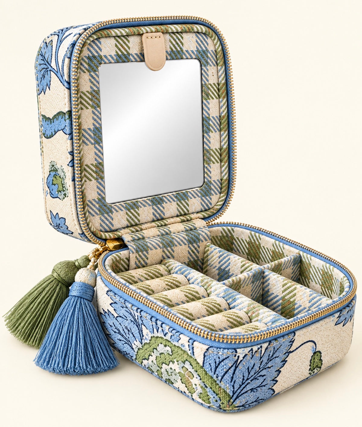 Spartina 449 Jewelry Mirror Travel Case-Japonica Bird Green