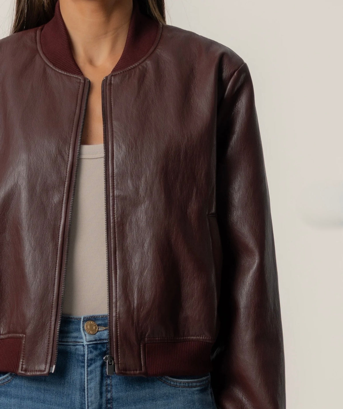 Kut from the Kloth "Steph" Zip Front Bomber Jacket-Bordeaux