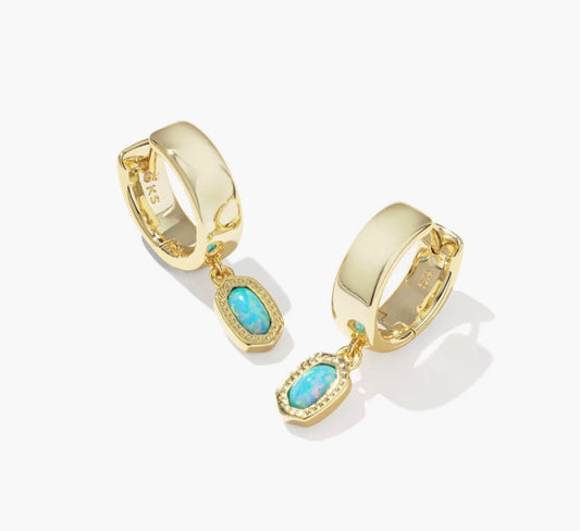 Kendra Scott Mini Ellie Wide Huggie-Gold/Blue Lab Grown Opal