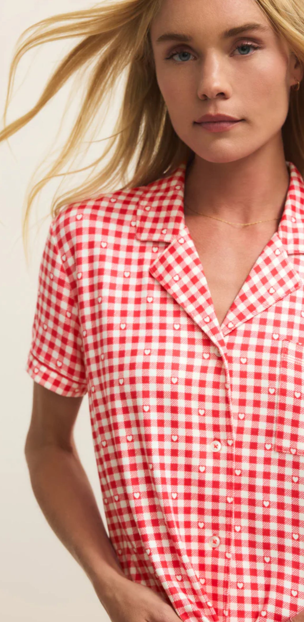 Z Supply Gingham PJ Top - Kiss Me Red