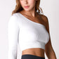 Niki Biki Ribbed L/S One Shoulder Crop Top in 3 Colors