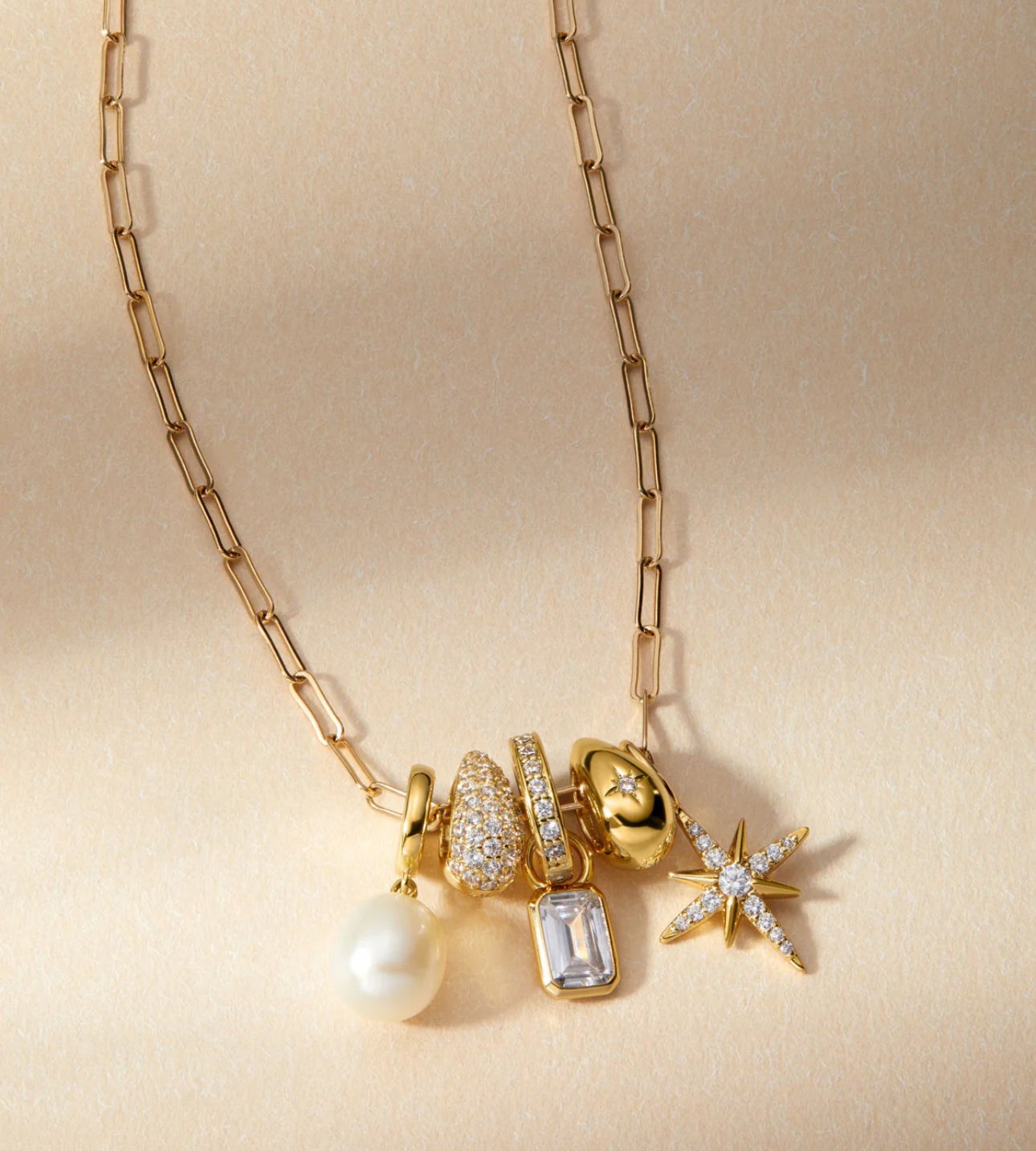LeMel “Lucy” Triple Charm Necklace-Gold