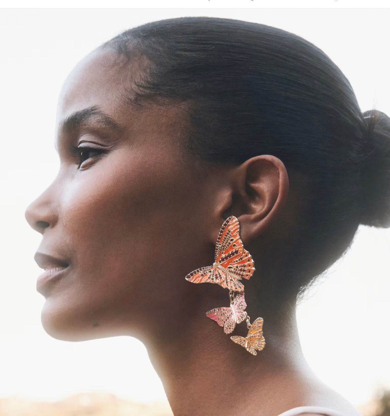 Kendra Scott Cailey Enamel Butterfly Statement Earring-Gold Orange Pink Mix