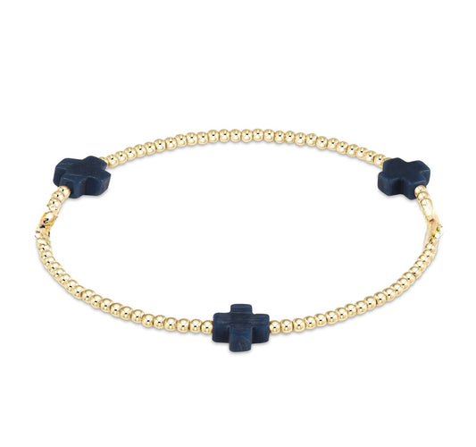 Enewton Signature Cross Gold Pattern 2mm Bead Bracelet-Navy
