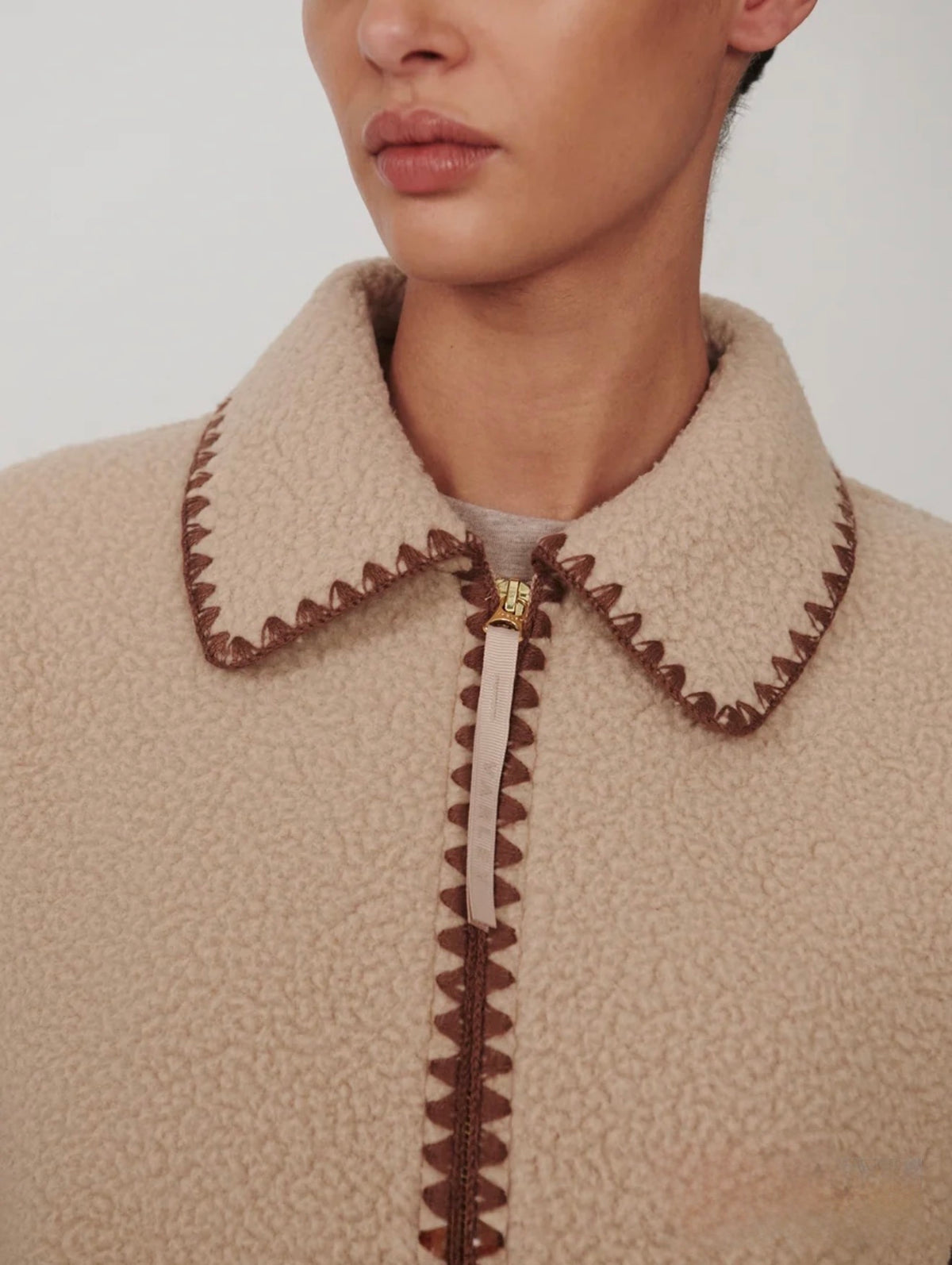 Varley “Ruiko” Zip Through Fleece-Light Taupe