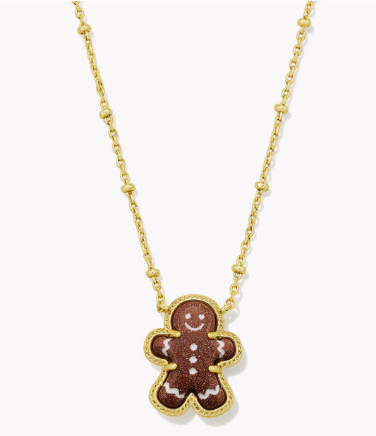 Kendra Scott Gingerbread Pendant Necklace-Gold Brown Goldstone