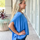 KLD "Webster" Washed Satin Caftan Blouse-Blue