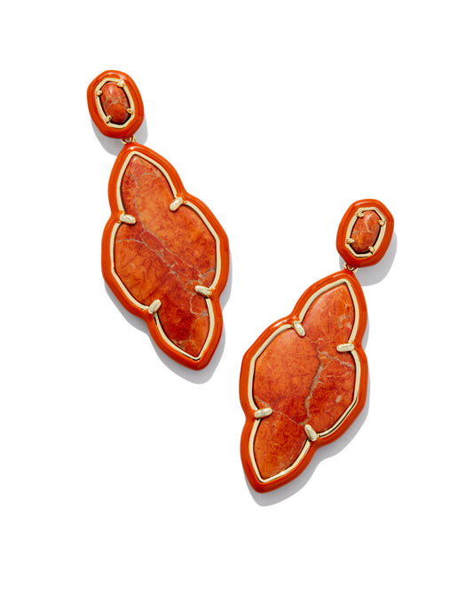 Kendra Scott Abbie Enamel Framed Statement Earring- Gold Variegated Orange Magnesite