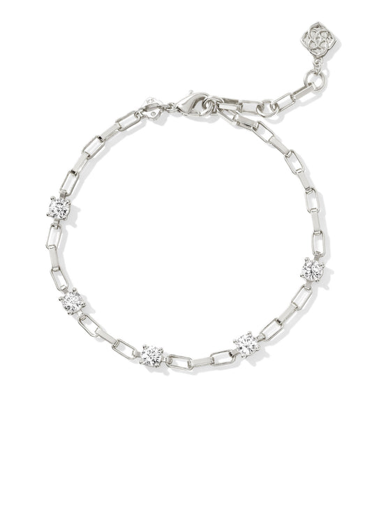 Kendra Scott Lexi Chain Bracelet-Silver White Crystal