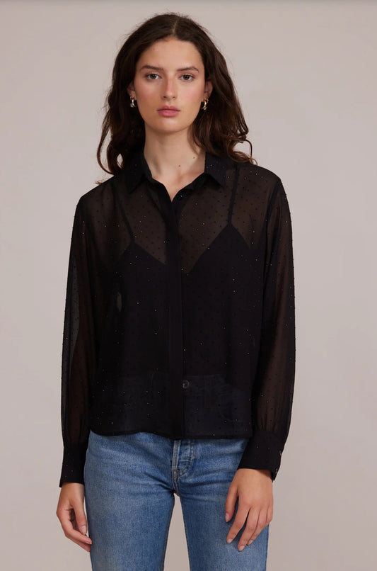 Lucy Paris "Rana" Embellished Button Down Top-Black