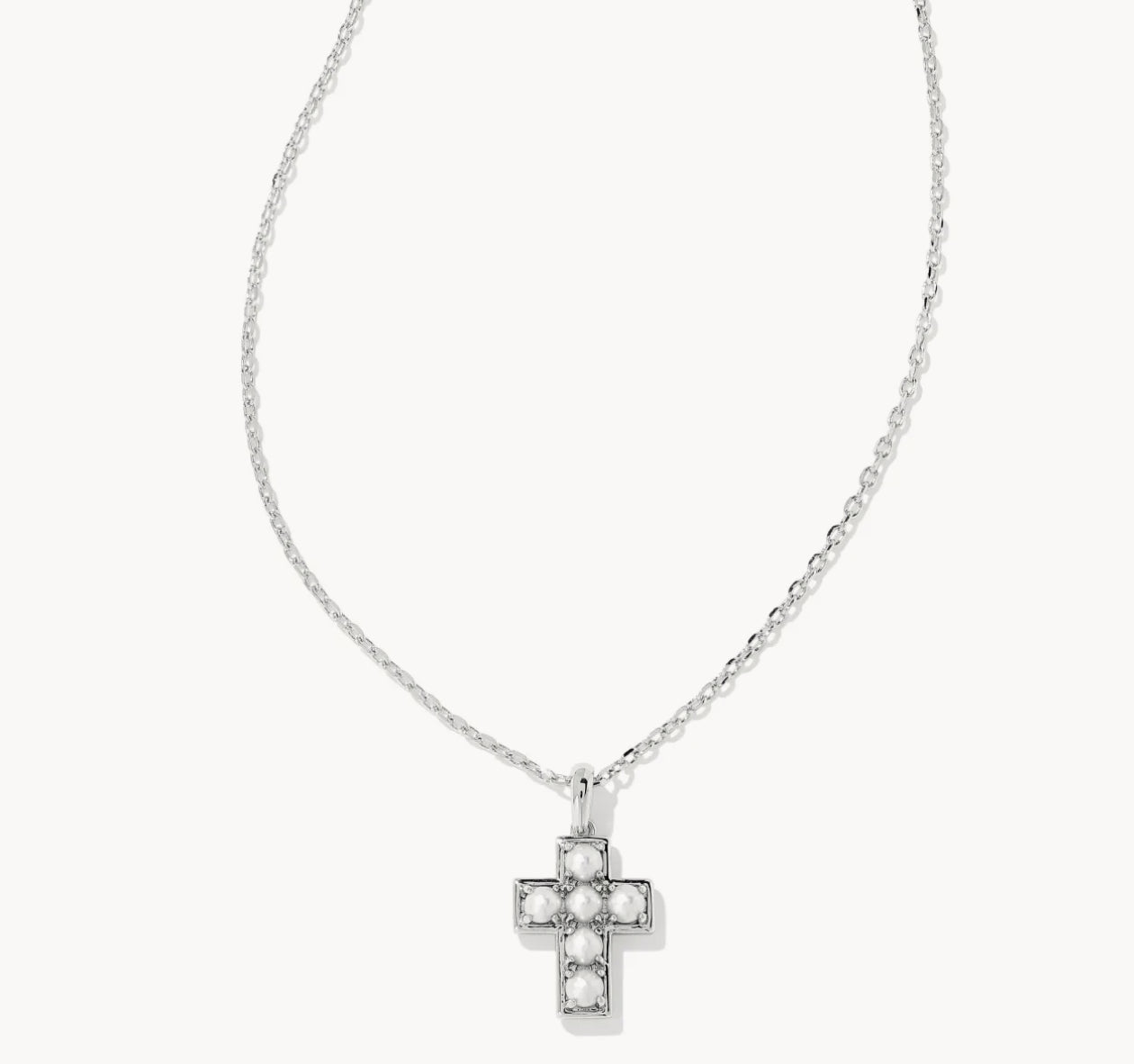 Kendra Scott Pearl Cross Pendant Necklace - Silver White Pearl