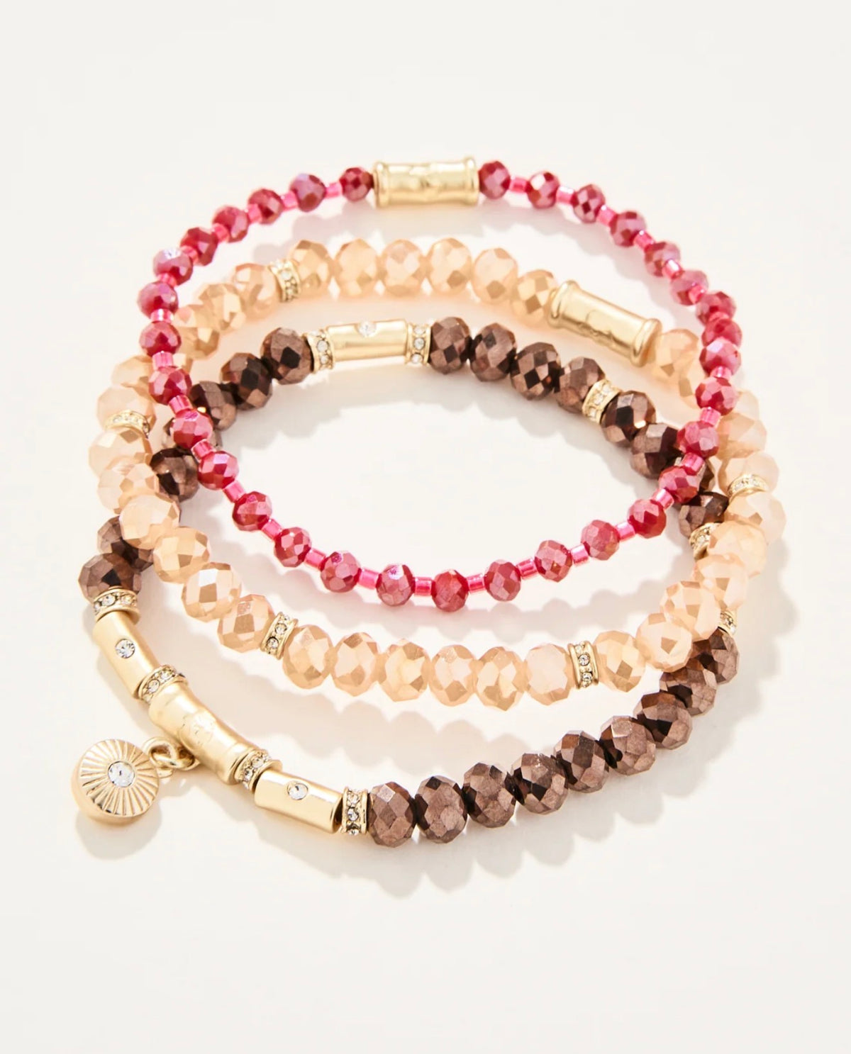 Spartina 449 Sparkle Stretch Bracelet Stack- Pink/Brown