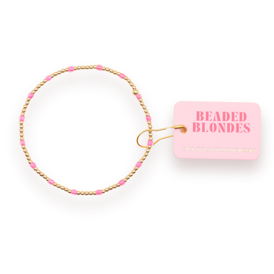Beaded Blondes "Dainty Poppi" Hot Pink Bracelet -Standard 6.75"