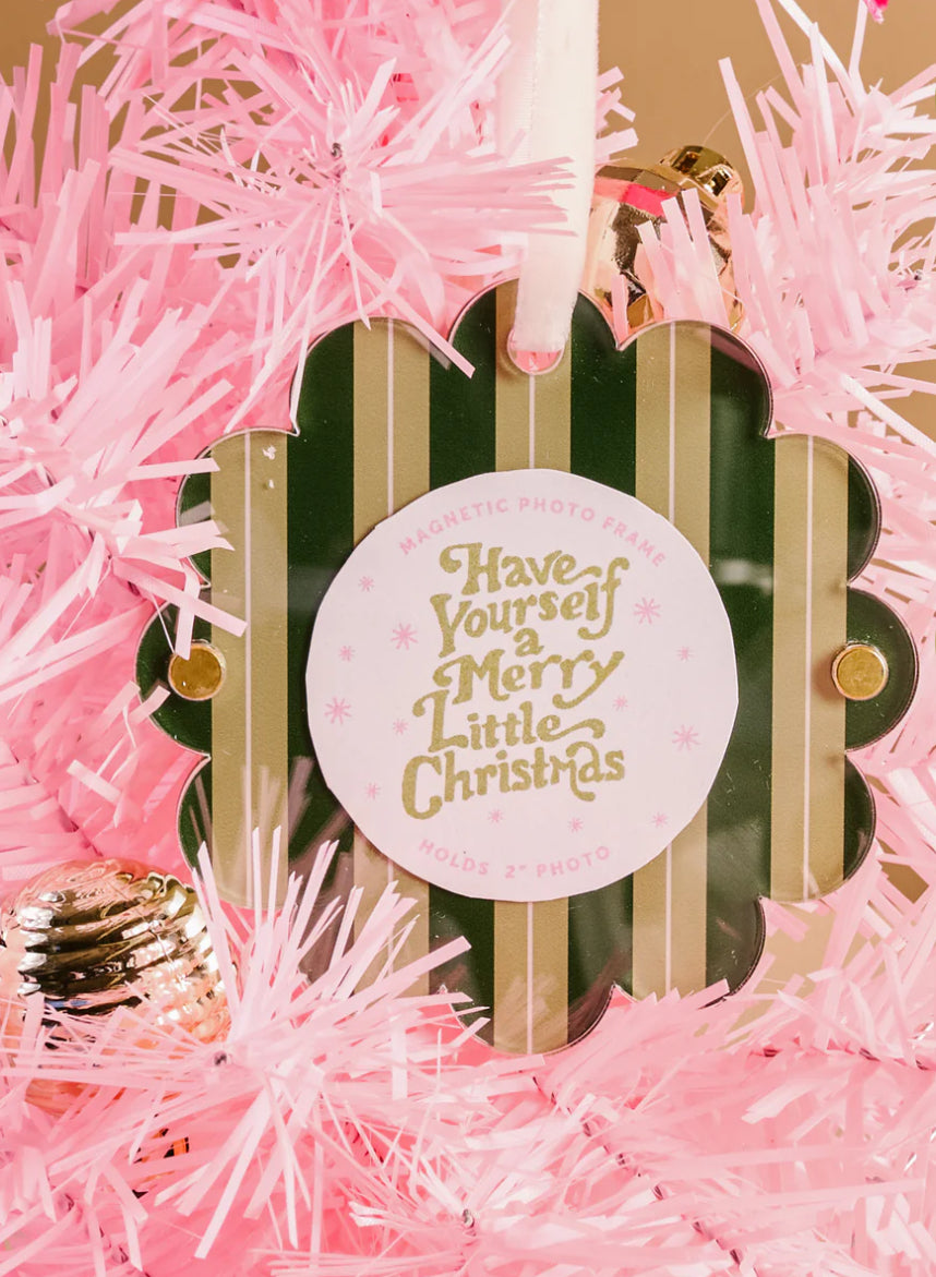 The Darling Effect Holiday Scalloped Frame Ornament-Evergreen Stripes