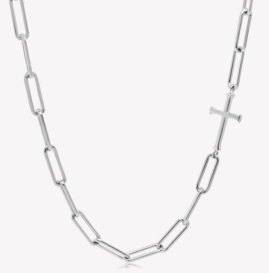 Rizen Chain Breaker Cross Necklace-Silver