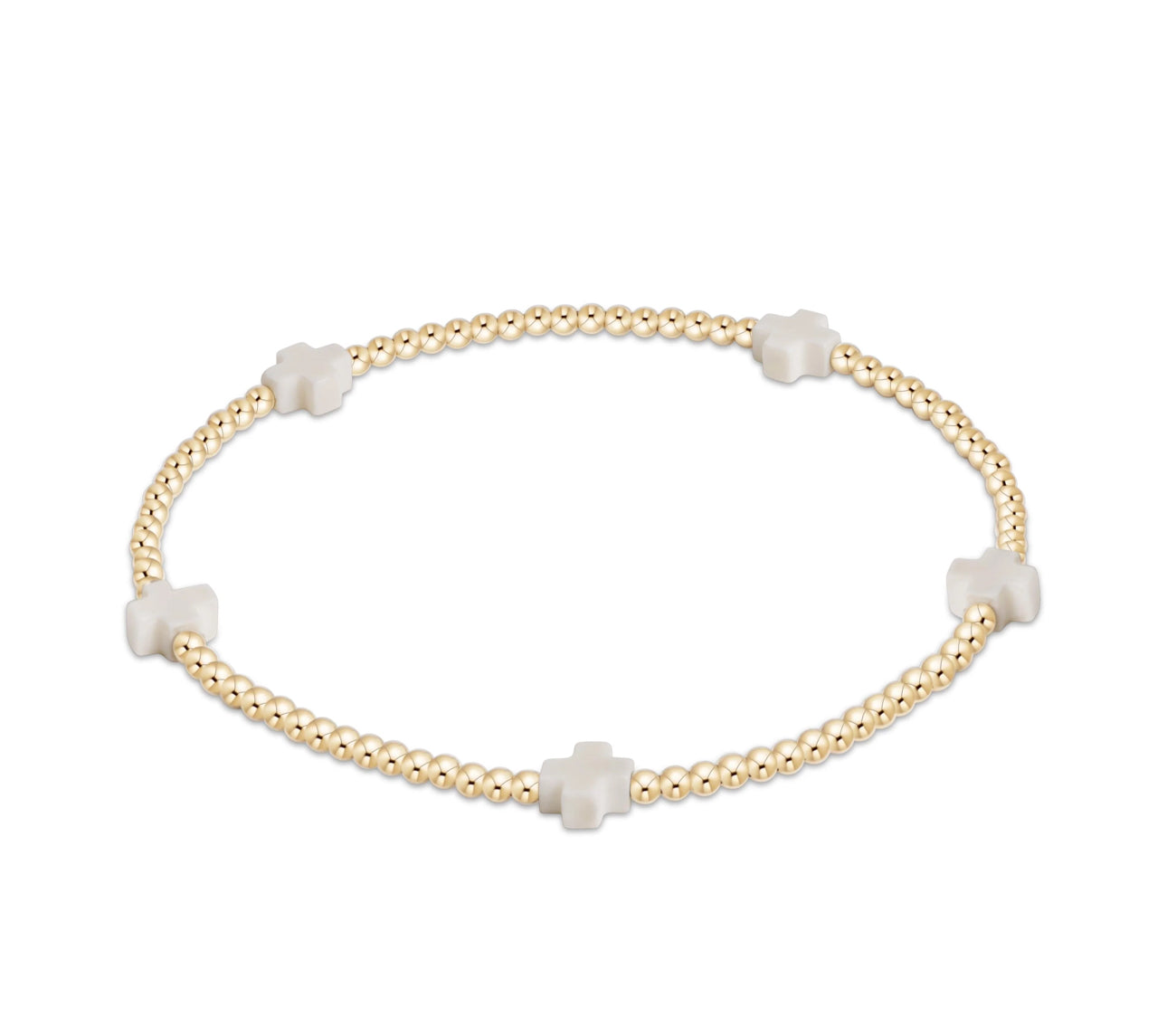 Enewton "Signature Cross" Small Gold Pattern 2mm Bead Bracelet-Off White