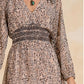 Elan “Cheyenne” L/S V-Neck Dress-Tan/Brown Print