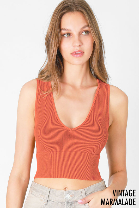 Niki Biki Vintage Plunge V-Neck Crop Top-Vintage Marmalade