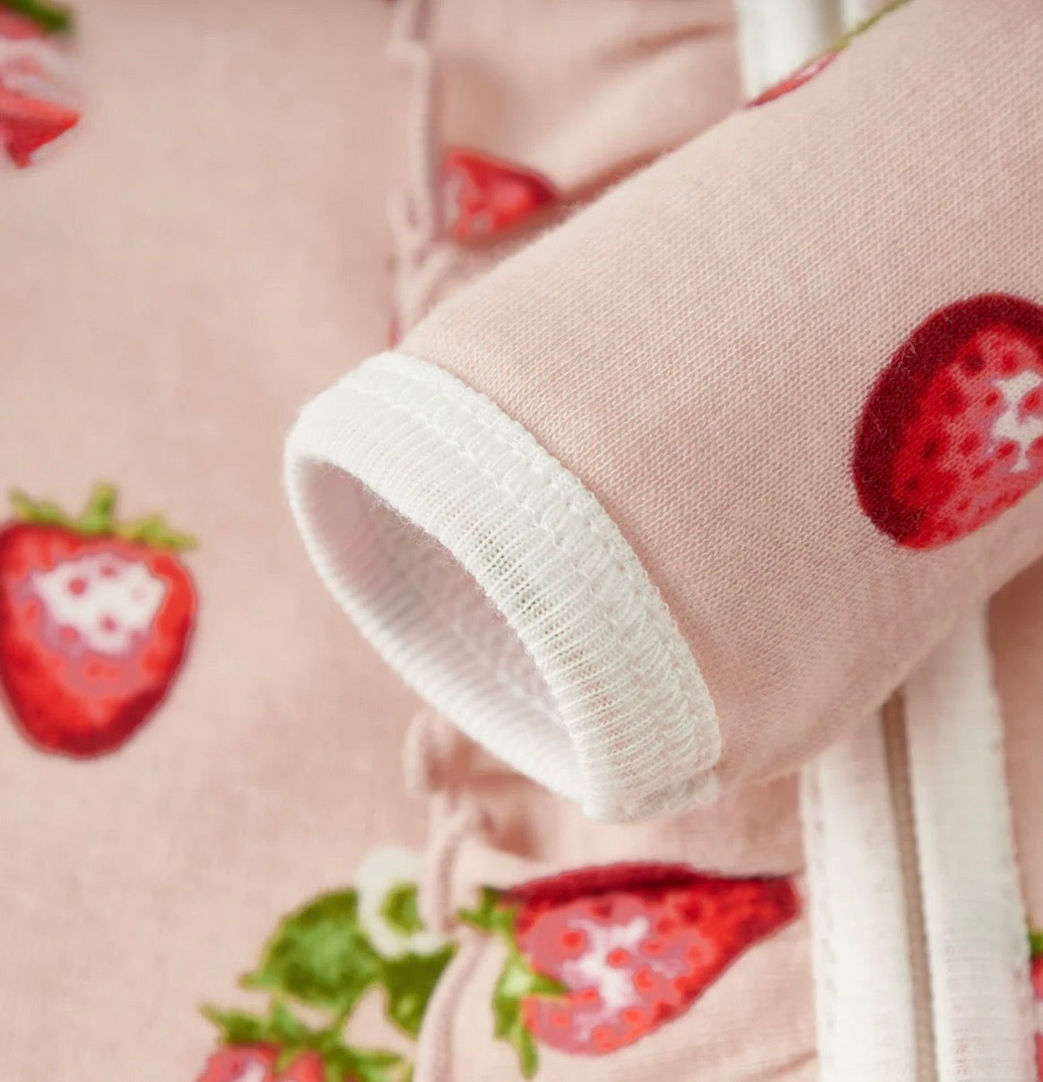 Milkbarn Kids "Strawberry" Organic Cotton Ruffle Zipper Footed Romper