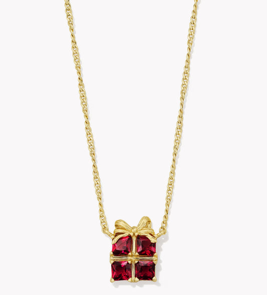 Kendra Scott Present Pendant Necklace-Gold Red Crystal