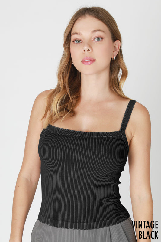 Niki Biki Vintage Square Neck Ribbed Top-Vintage Black