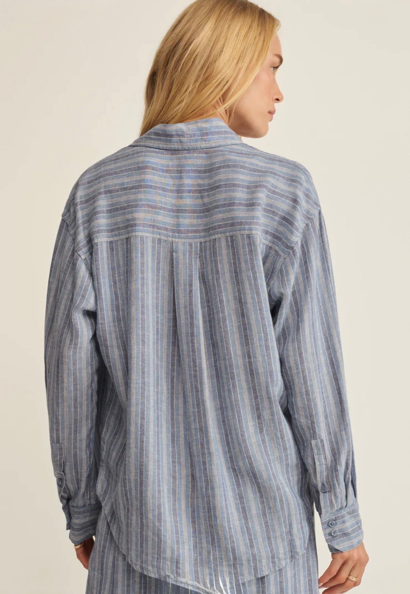Z Supply Perfect Line Striped Button Up-Indigo
