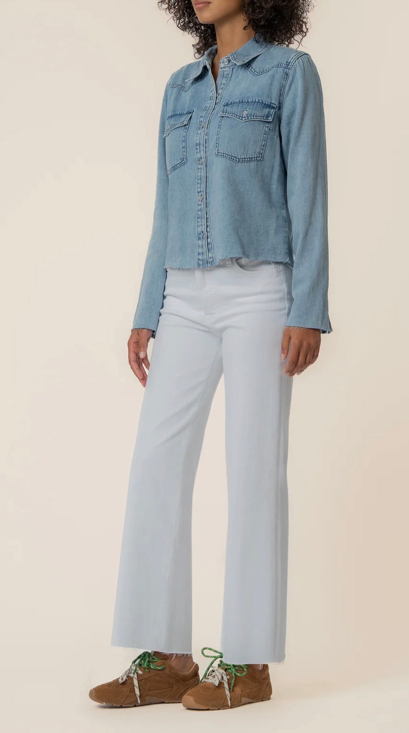 Kut from the Kloth "Posey" L/S Shirt with Frayed Hem