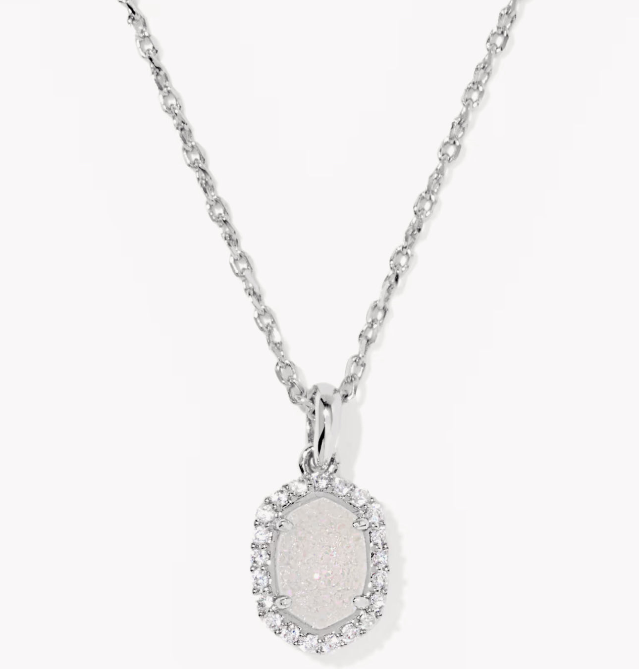 Kendra Scott Daphne Crystal Frame Pendant Necklace-Silver Iridescent Drusy