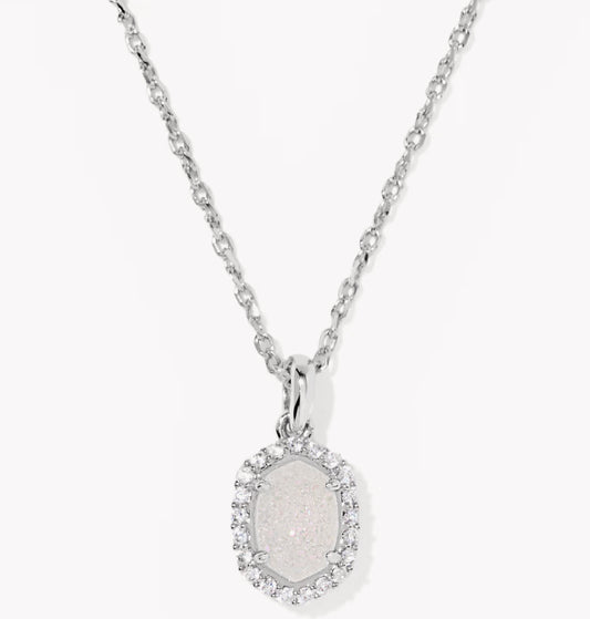 Kendra Scott Daphne Crystal Frame Pendant Necklace-Silver Iridescent Drusy