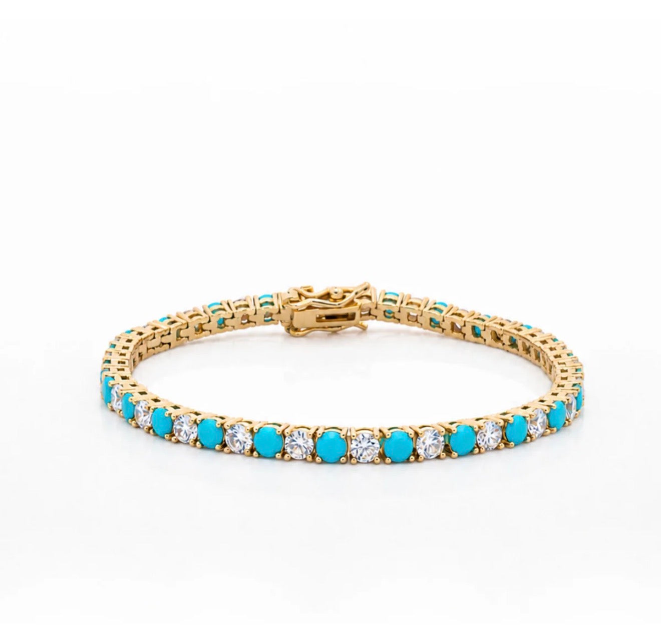 LeMel Dee Alternating Turquoise & CZ Tennis Bracelet-Gold