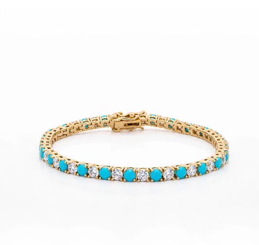 LeMel Dee Alternating Turquoise & CZ Tennis Bracelet-Gold