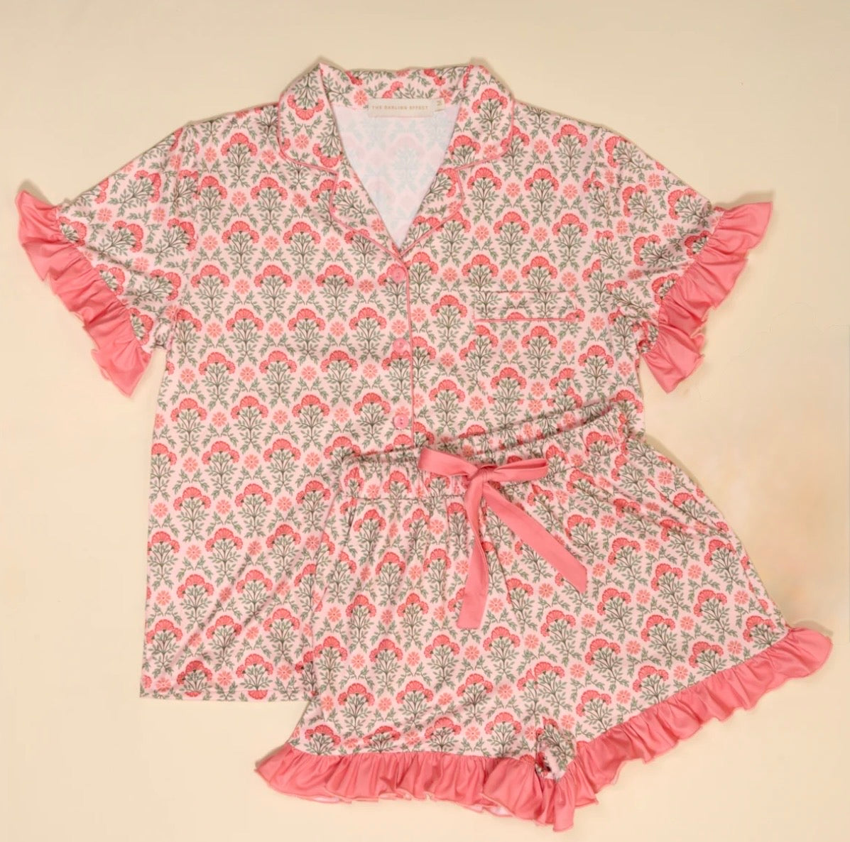 The Darling Effect Slumber Party Pajama Shorts Set-Everbloom Dusty Rose