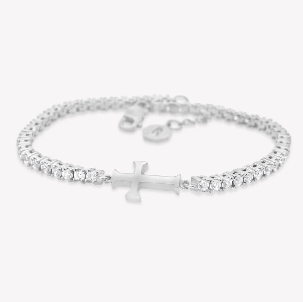 Rizen Luminous Cross Tennis Bracelet-Silver