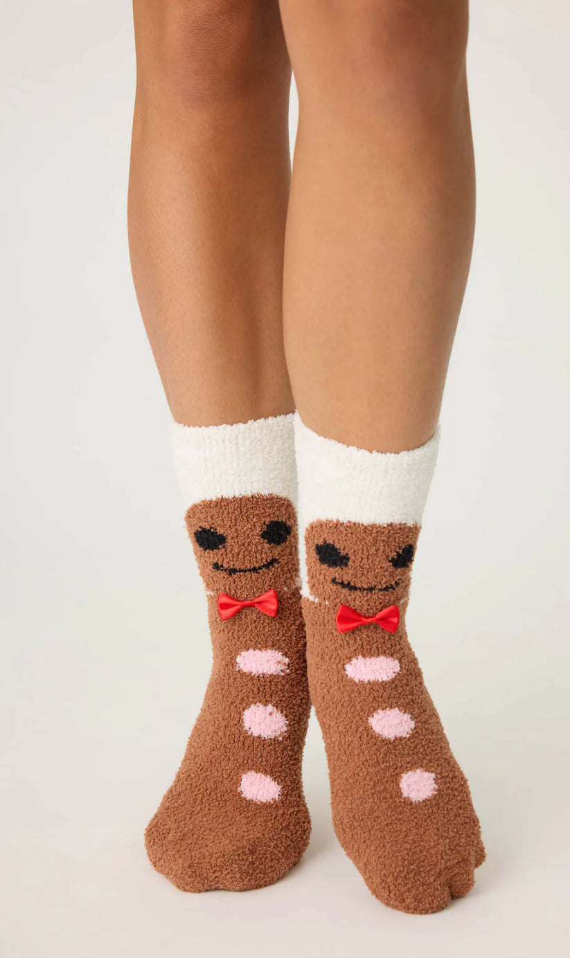 PJ Salvage "Gingerbread Man" Socks-Brown