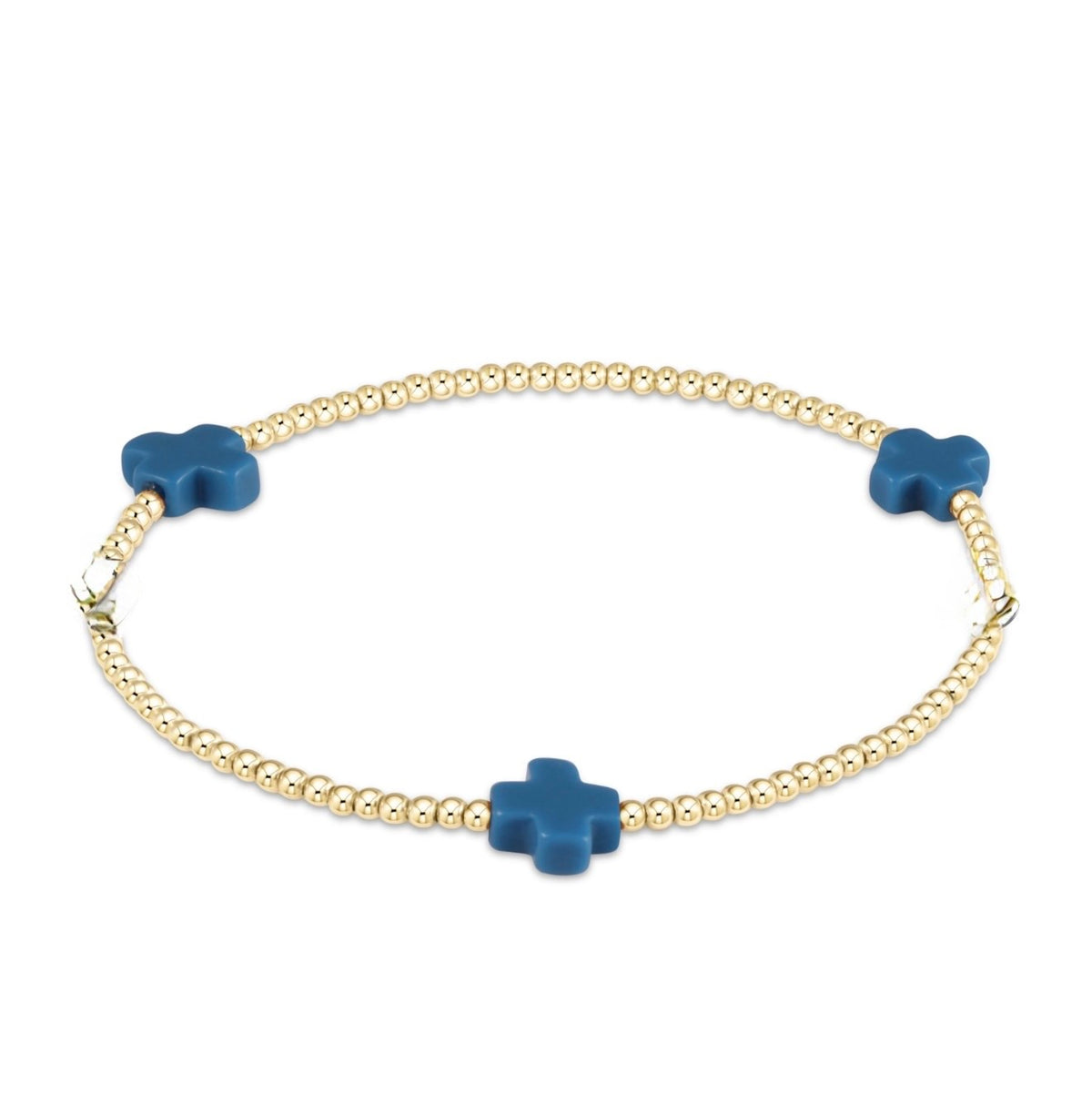 Enewton Signature Cross Gold Pattern 2mm Bead Bracelet-Cobalt