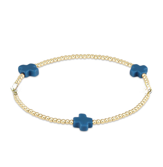 Enewton Signature Cross Gold Pattern 2mm Bead Bracelet-Cobalt