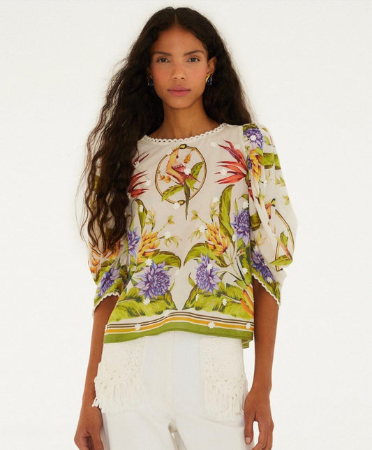Farm Rio Sand Tropical Scarf Blouse