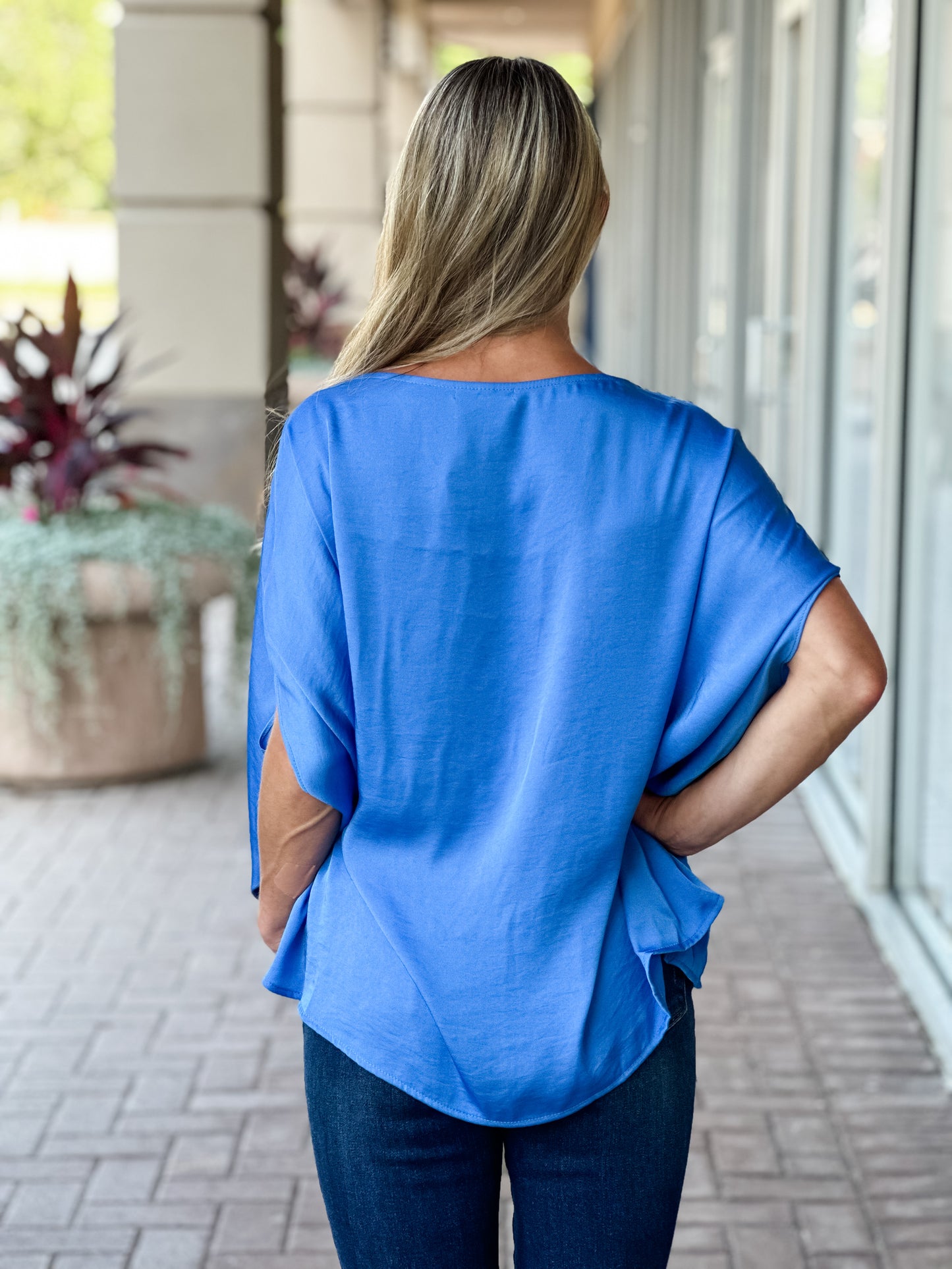 KLD "Webster" Washed Satin Caftan Blouse-Blue