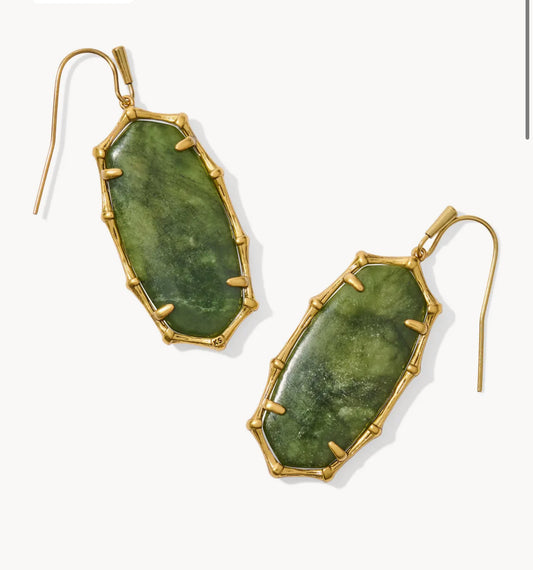 Kendra Scott Elle Bamboo Frame Drop Earring-Gold Sage Serpentine
