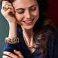 Capucine de Wulf “Cleopatra” Grande Hinged Bangle-Gold/Blue Labradorite