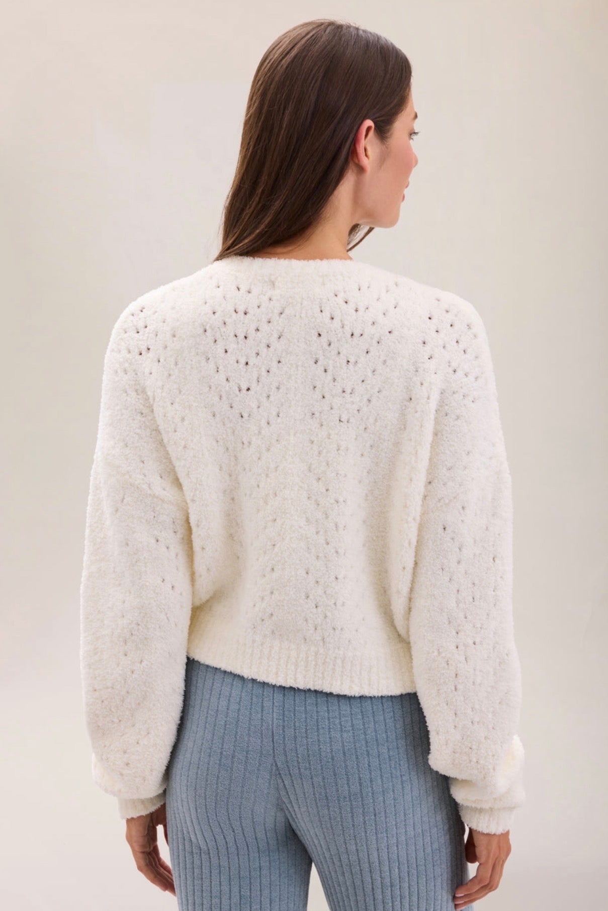 Barefoot Dreams Pointelle Cropped Cardi-Pearl