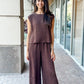 KLd "Marnie" Textured Crop Wide Leg Pant-Brown