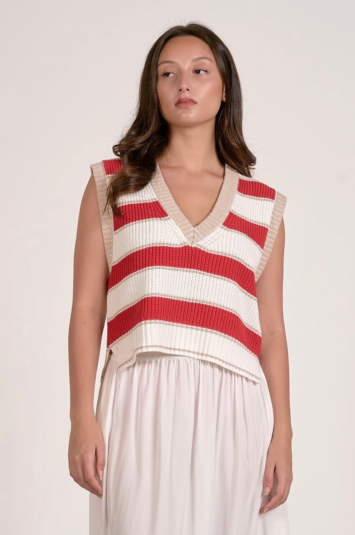 Elan “Slate” Sweater Vest-White/Red Stripe