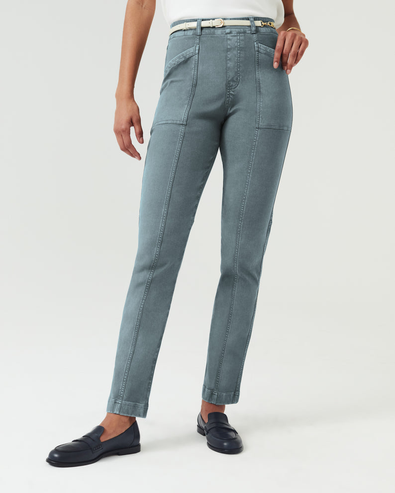 Spanx Ankle Cropped High-rise Straight-leg Jeans in Blue