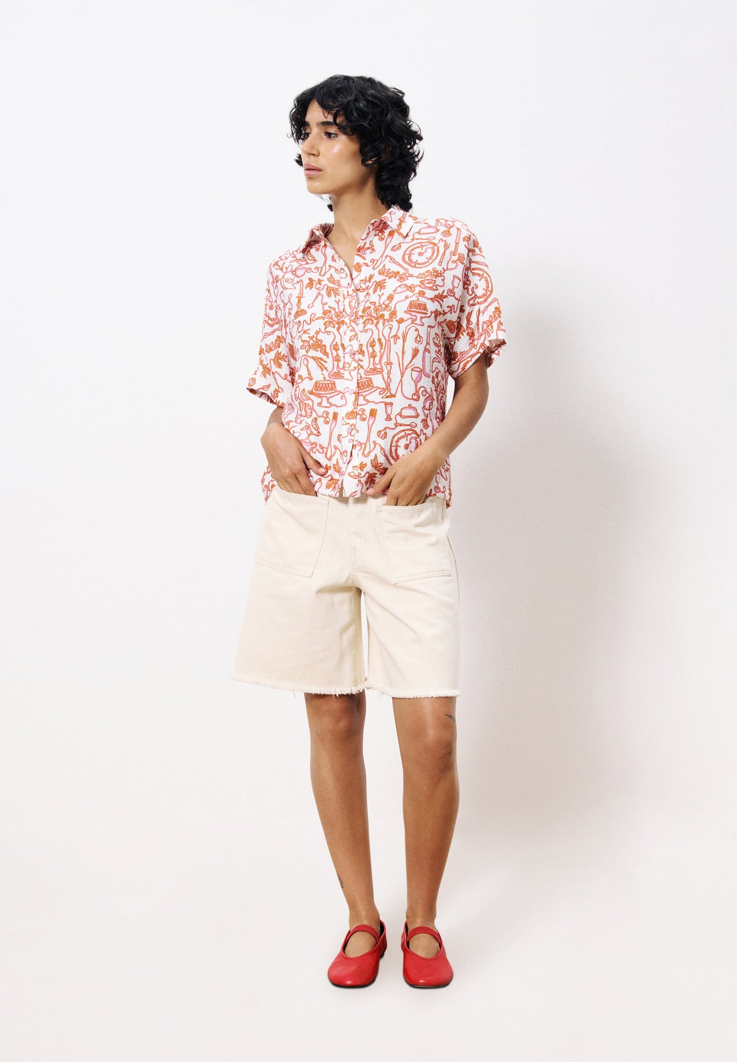 FRNCH “Aphelie” Woven Shirt-Ivory/Brick