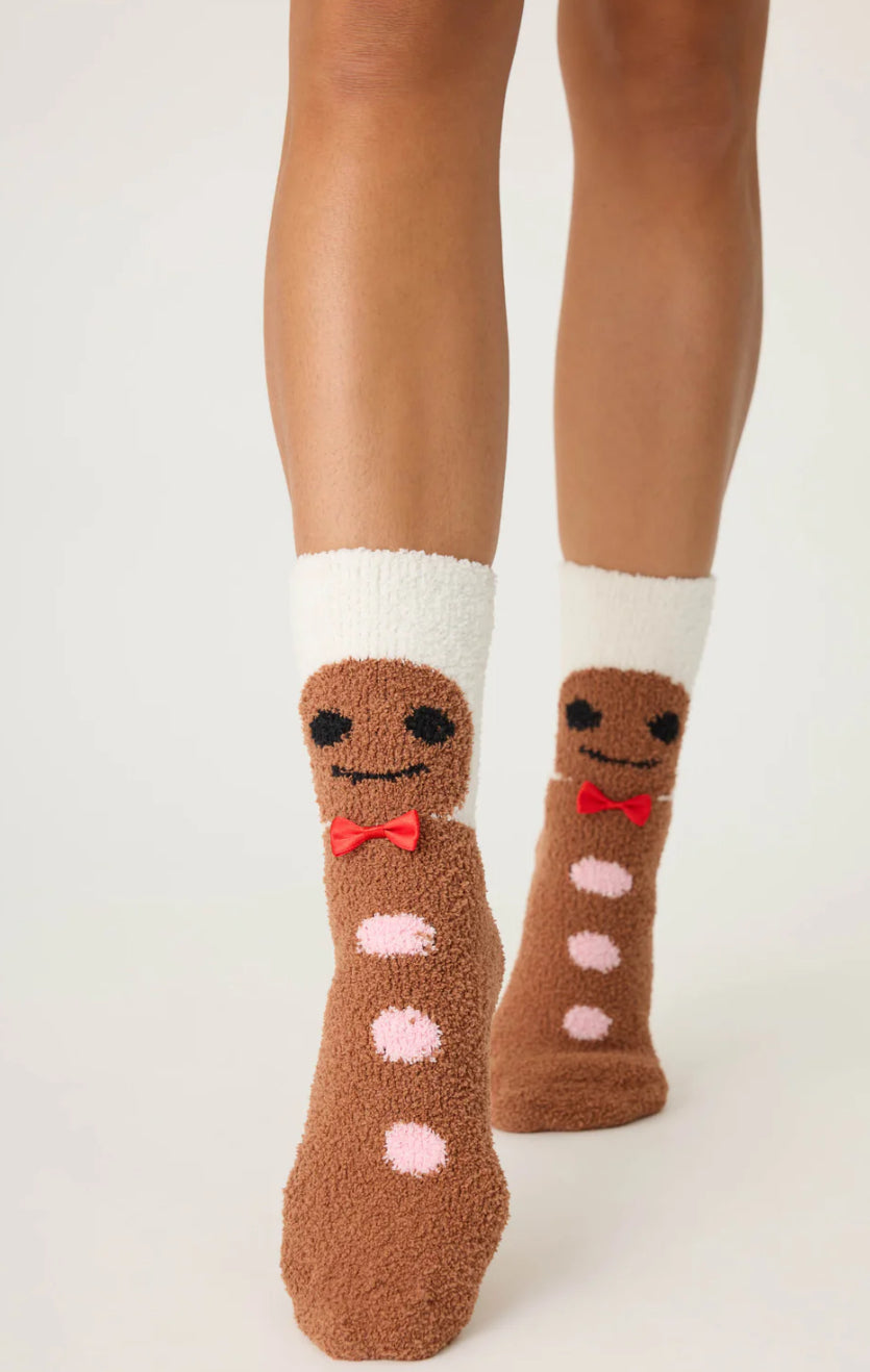 PJ Salvage "Gingerbread Man" Socks-Brown