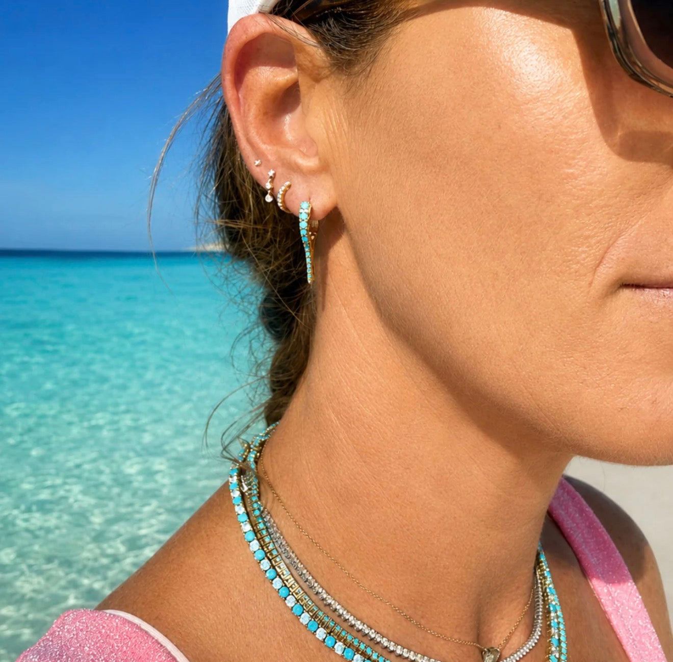 LeMel Dee Alternating Turquoise & CZ Tennis Necklace-16” Gold