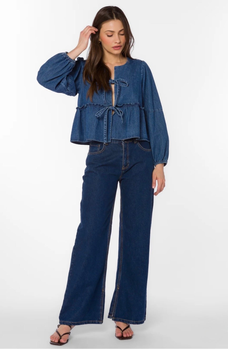 Velvet Heart "Abbie" Tie Front Denim Cardigan-Tokyo Blue